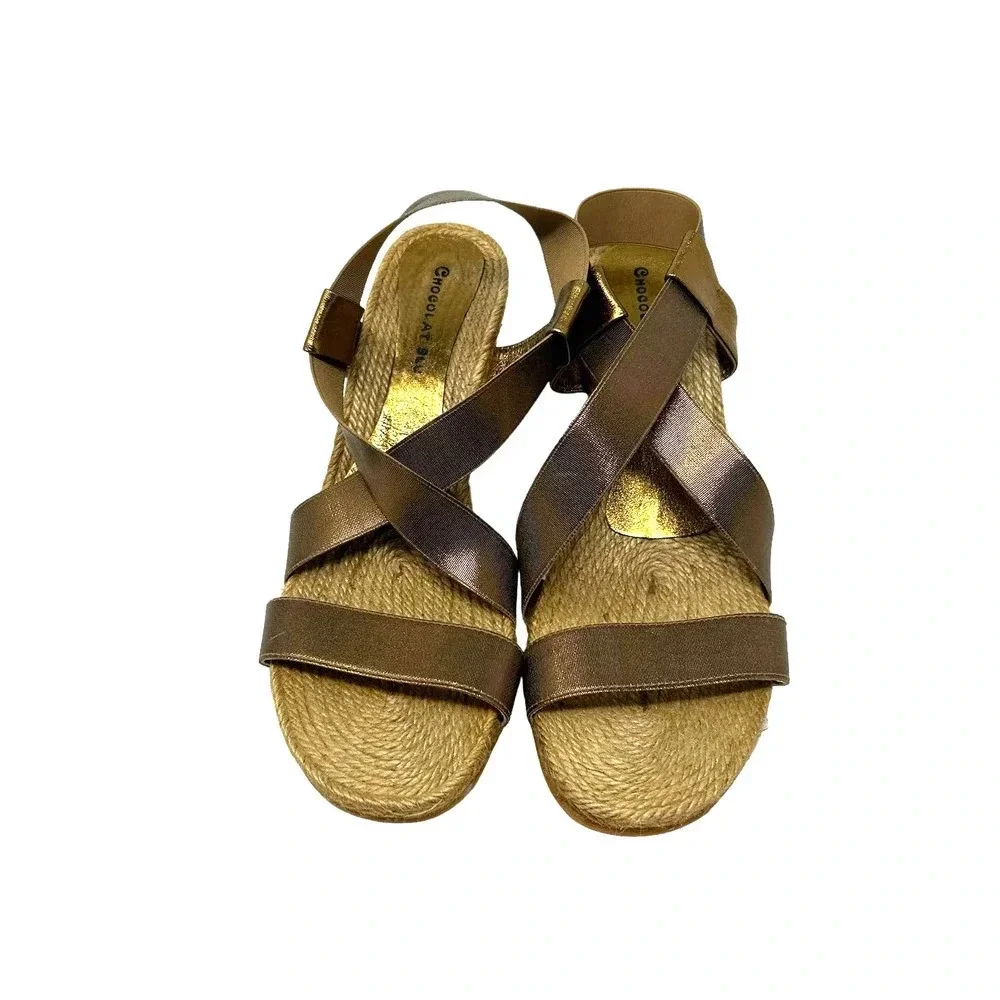 Chocolat‎ Blu Brown Metallic Espadrille Strappy Wedge Sandals Size 40 US 9